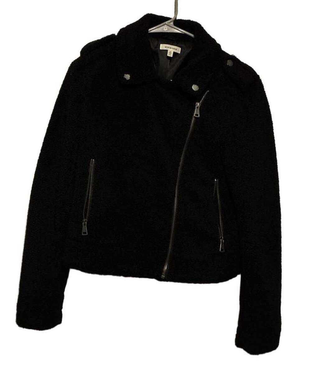 Max Studio Sherpa Moto Jacket Size XS Black Faux Shearling Zip
